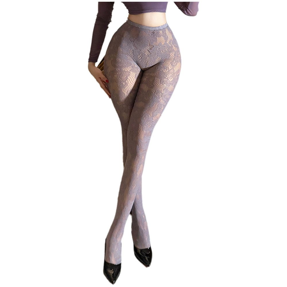 Fishnet Stocking Women - ถุงน่องตาข่ายลูกไม้ลายดอกไม้สำหรับผู้หญิง เอวสูง โปร่งแสง ยืดหยุ่น เซ็กซี่ เหมาะสำหรับงานปาร์ตี้