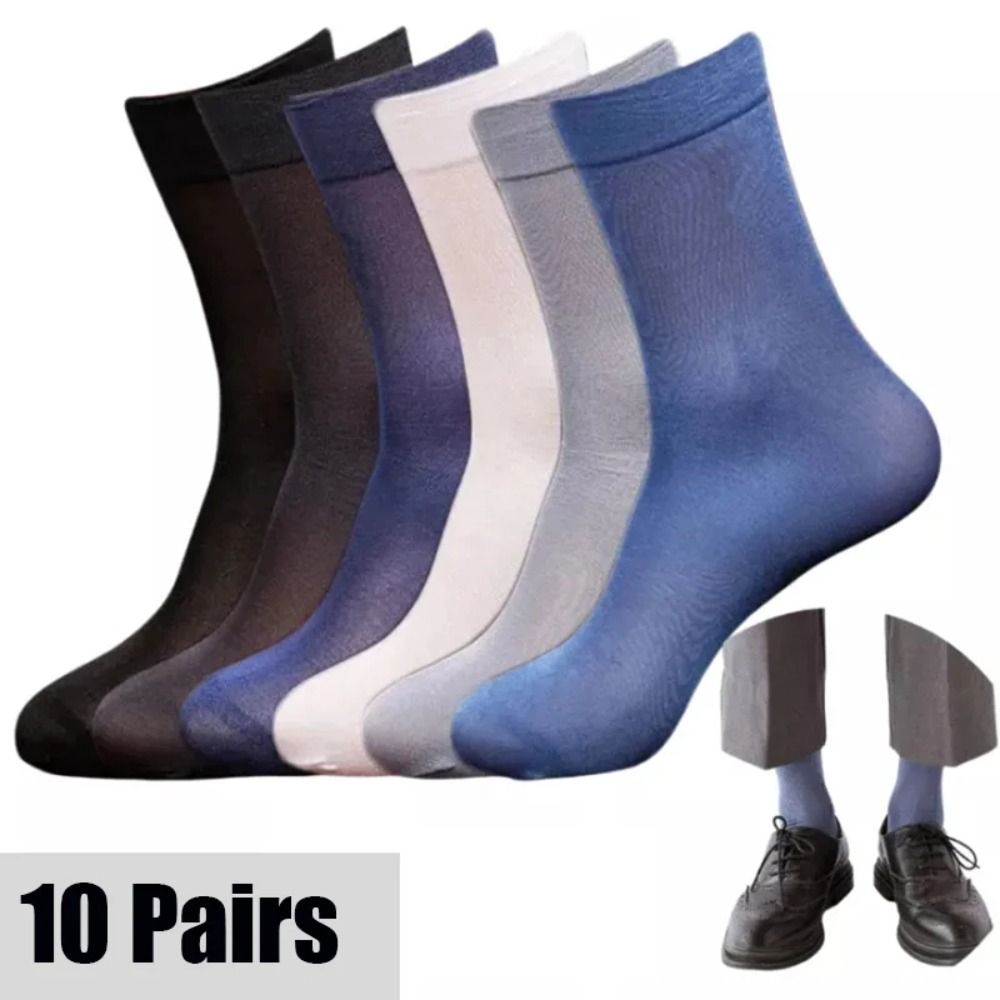 Silk Sock Bamboo - ถุงเท้าผู้ชายแบบลำลอง 10 คู่ ระบายอากาศได้ดี ผลิตจากผ้าไอซ์ซิลค์ นุ่ม